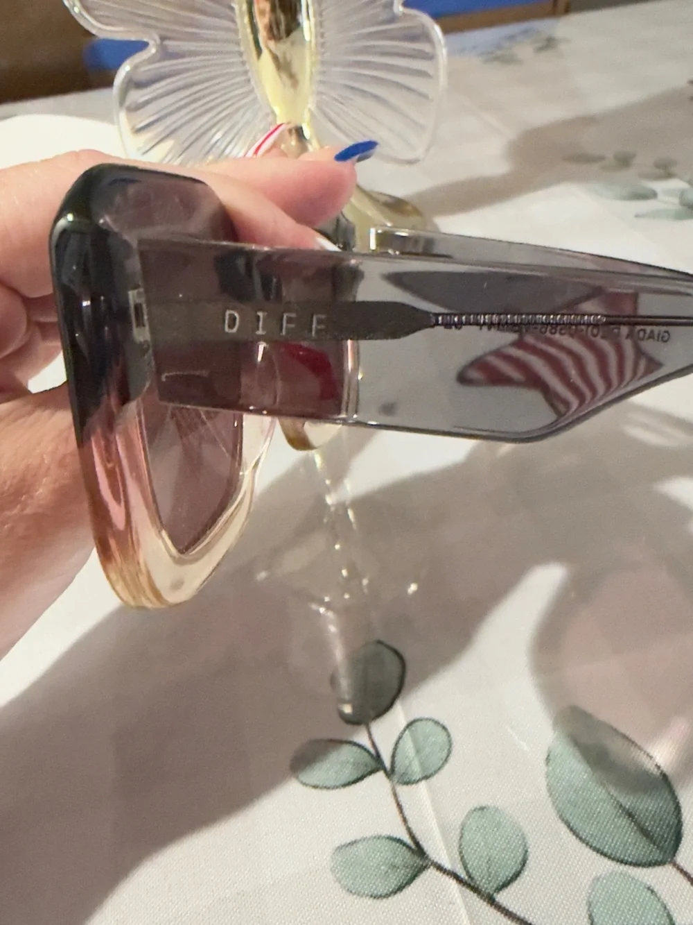 Diff Eyewear Ombre Gray to Pink Square Sunglasses with Rose-Tinted Lenses